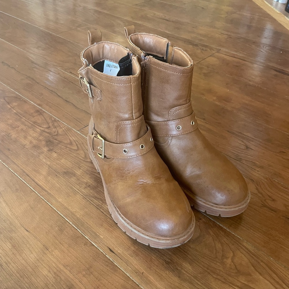 Brown Vegan Leather Ankle Boots with Buckles